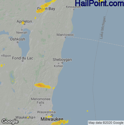 Hail Map for Sheboygan, WI Region on July 18, 2020