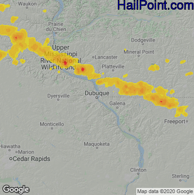 Hail Map for Dubuque, IA Region on July 18, 2020