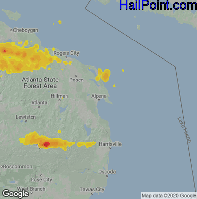 Hail Map for Alpena, MI Region on July 18, 2020 