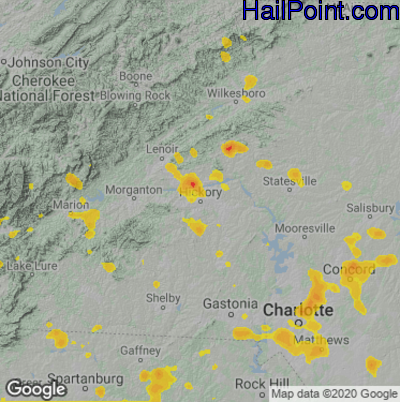 Hail Map for Hickory, NC Region on July 18, 2020
