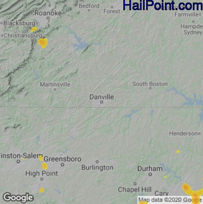 Hail Map for Danville, VA Region on July 18, 2020