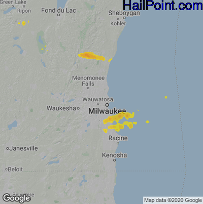 Hail Map for Milwaukee, WI Region on July 18, 2020 