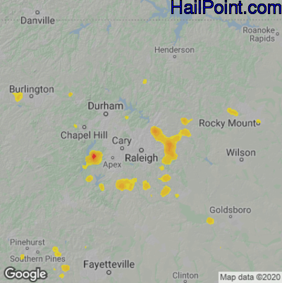 Hail Map for Raleigh, NC Region on July 18, 2020 