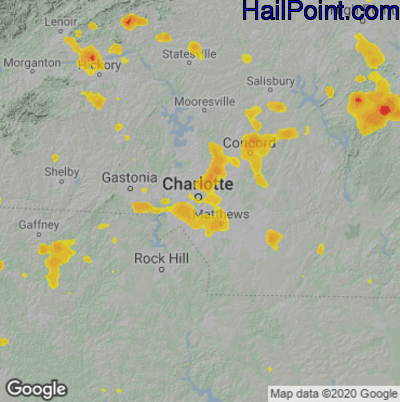 Hail Map for Charlotte, NC Region on July 18, 2020