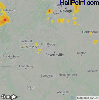 Hail Map for Fayetteville, NC Region on July 18, 2020