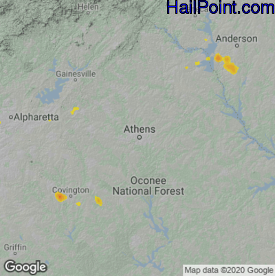 Hail Map for Athens, GA Region on July 18, 2020 
