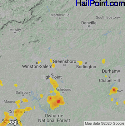 Hail Map for Greensboro, NC Region on July 18, 2020