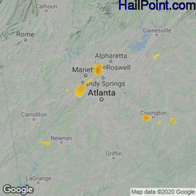 Hail Map for Atlanta, GA Region on July 18, 2020
