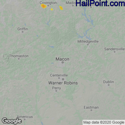 Hail Map for Macon, GA Region on July 18, 2020