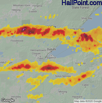 Hail Map for Duluth, MN Region on July 18, 2020