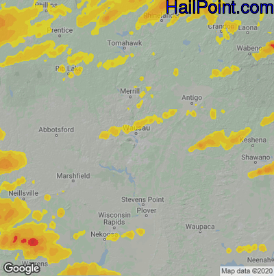 Hail Map for Wausau, WI Region on July 19, 2020