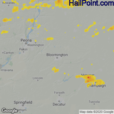 Hail Map for Bloomington, IL Region on July 19, 2020
