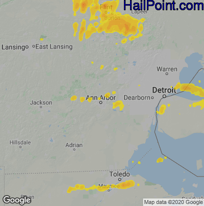 Hail Map for Ann Arbor, MI Region on July 19, 2020