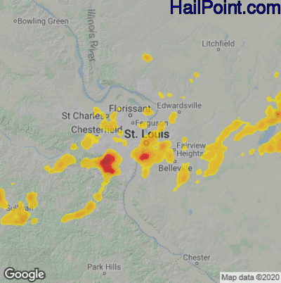 Hail Map for St. Louis, MO Region on July 19, 2020