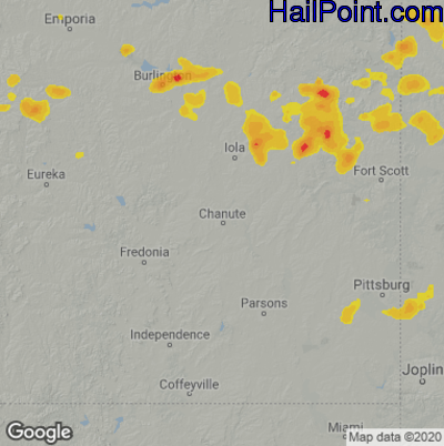 Hail Map for Chanute, KS Region on July 19, 2020