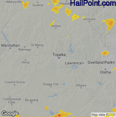 Hail Map for Topeka, KS Region on July 19, 2020