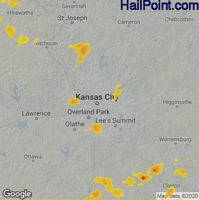 Hail Map for Kansas City, MO Region on July 19, 2020
