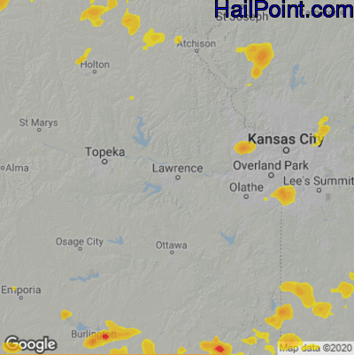 Hail Map for Lawerence, KS Region on July 19, 2020
