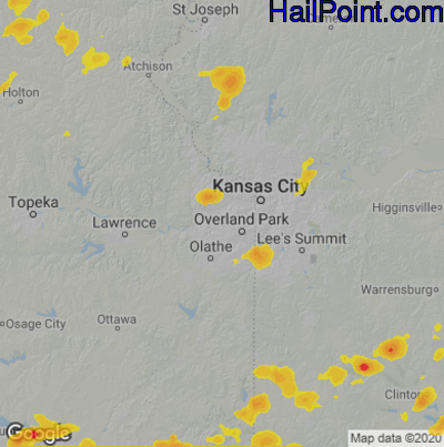 Hail Map for Shawnee, KS Region on July 19, 2020 