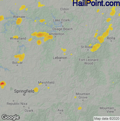 Hail Map for Lebanon, MO Region on July 19, 2020