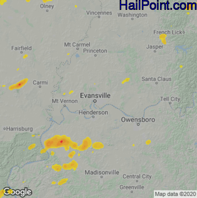 Hail Map for Evansville, IN Region on July 19, 2020