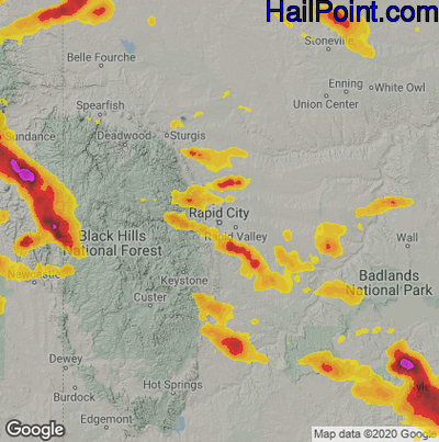 Hail Map for Rapid City, SD Region on July 19, 2020