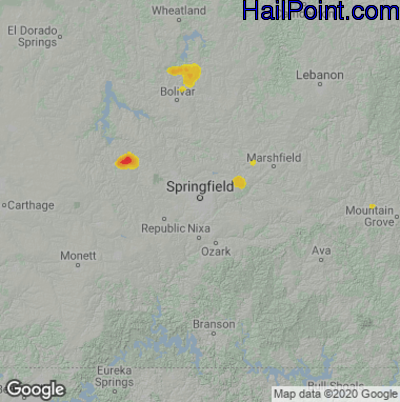 Hail Map for Springfield, MO Region on July 20, 2020
