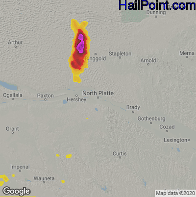 Hail Map for North Platte, NE Region on July 20, 2020 