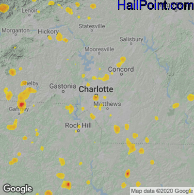 Hail Map for Charlotte, NC Region on July 20, 2020