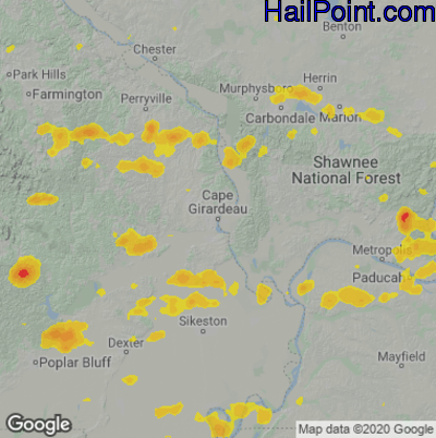 Hail Map for Cape Girardeau, MO Region on July 20, 2020