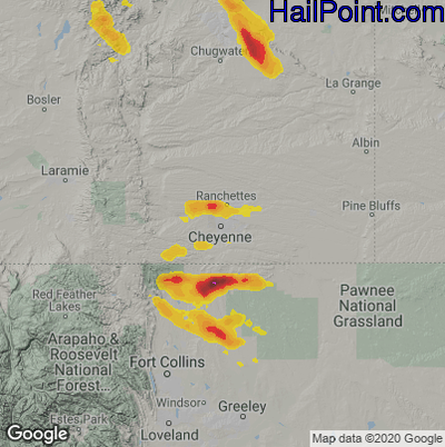 Hail Map for Cheyenne, WY Region on July 20, 2020