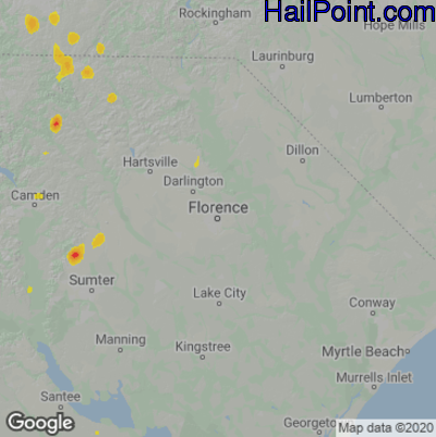Hail Map for Florence, SC Region on July 20, 2020