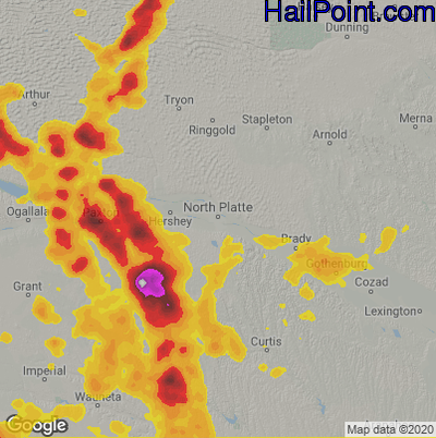 Hail Map for North Platte, NE Region on July 20, 2020