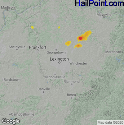 Hail Map for Lexington, KY Region on July 20, 2020