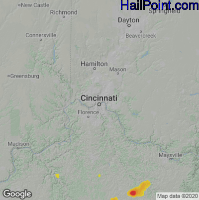Hail Map for Cincinnati, OH Region on July 20, 2020