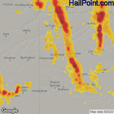 Hail Map for Goodland, KS Region on July 20, 2020
