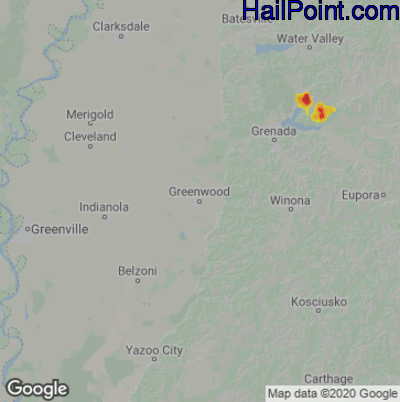 Hail Map for Greenwood, MS Region on July 21, 2020