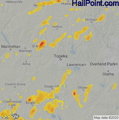 Hail Map for Topeka, KS Region on July 21, 2020