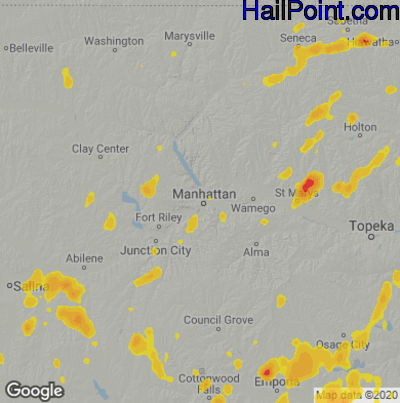Hail Map for Mahhattan, KS Region on July 21, 2020