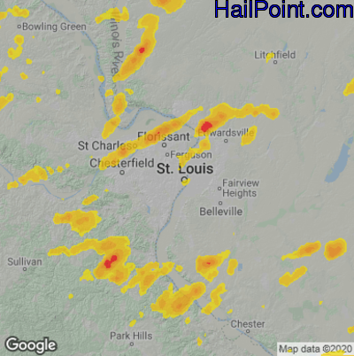 Hail Map for St. Louis, MO Region on July 21, 2020