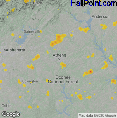 Hail Map for Athens, GA Region on July 21, 2020 