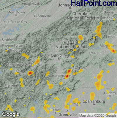 Hail Map for Asheville, NC Region on July 21, 2020