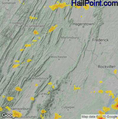 Hail Map for Winchester, VA Region on July 21, 2020