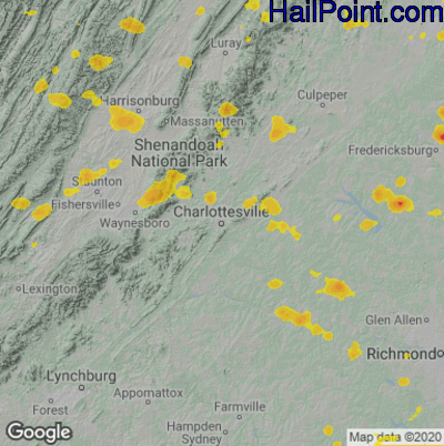 Hail Map for Charlotttesville, VA Region on July 21, 2020
