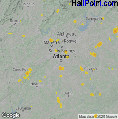 Hail Map for Atlanta, GA Region on July 21, 2020