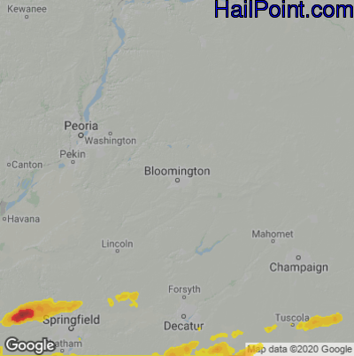 Hail Map for Bloomington, IL Region on July 21, 2020