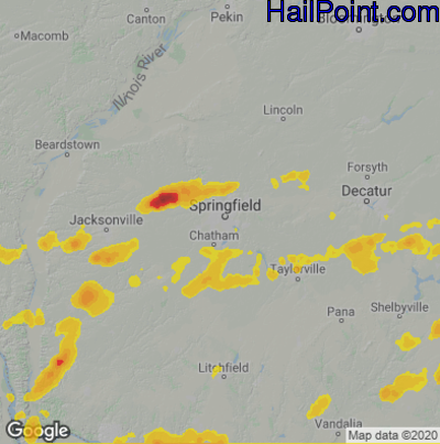 Hail Map for Springfield, IL Region on July 21, 2020