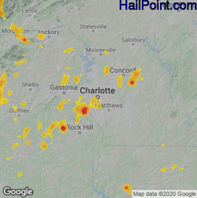 Hail Map for Charlotte, NC Region on July 21, 2020