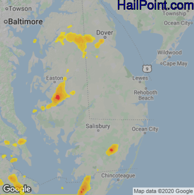 Hail Map for Seaford, DE Region on July 21, 2020