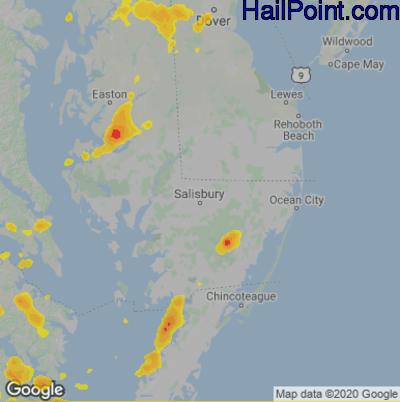 Hail Map for Salisbury., MD Region on July 21, 2020 